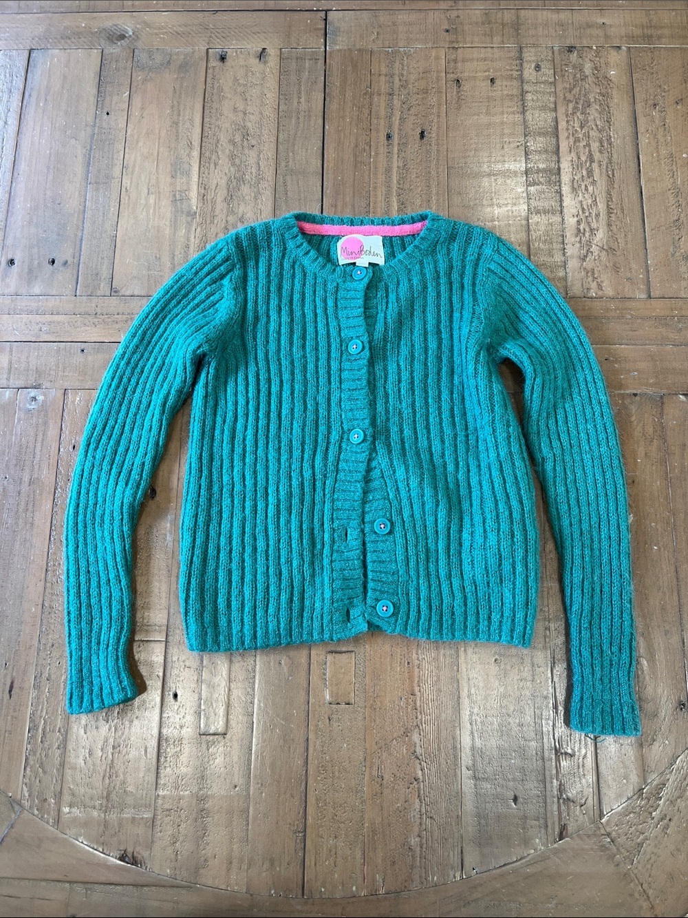 Mini Boden cozy ribbed knit cardigan sweater 6-7 years green
